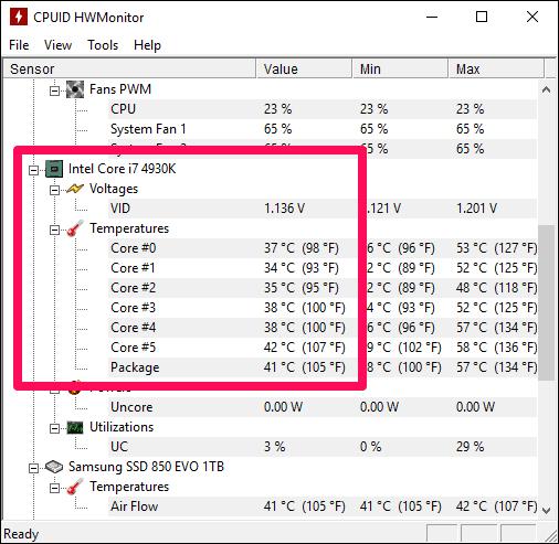 HWMonitor Temperature Reading