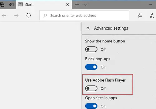 Adobe Flash Settings Screen - Microsoft Edge