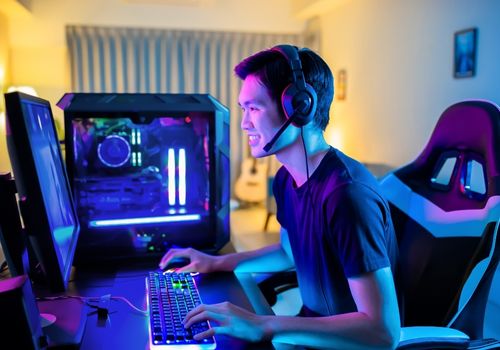 Gamer Enjoying PC Game