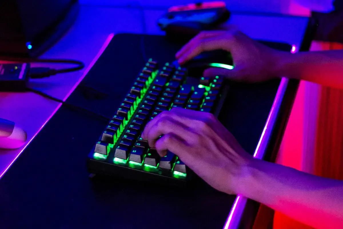 Gamer Playing Games with Gaming Keyboard