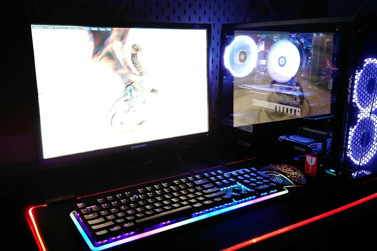 Gaming PC Setup in the Dark Room