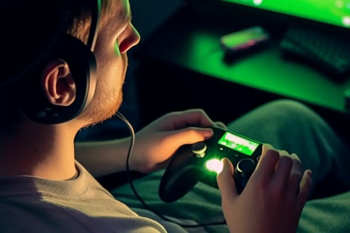 Man Playing Xbox Games with Gaming Controller