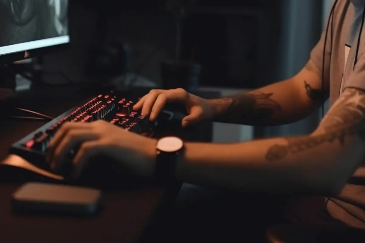 Man Working with Gaming Keyboard