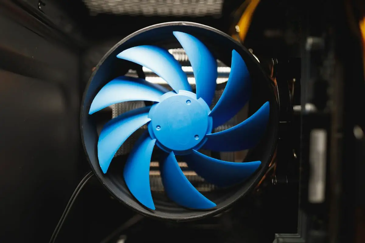Blue CPU Cooler Inside PC Case