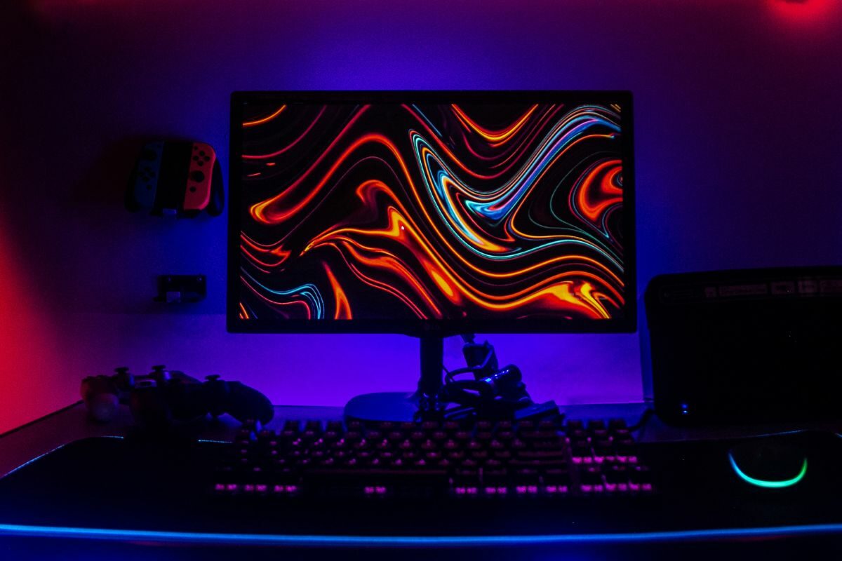 Gaming PC with Game Controllers and Keyboard