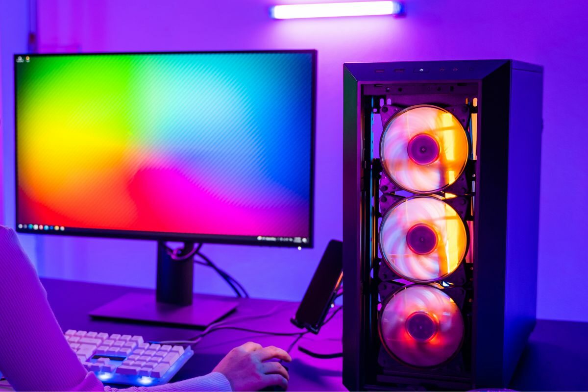 Turned on Gaming PC with Colorful Display
