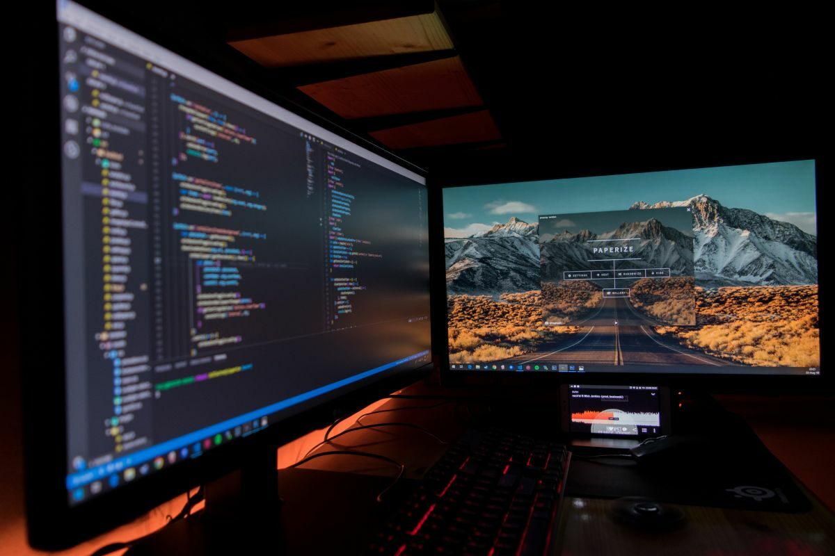 Double LED Monitors with Coding Screen and Gaming Display