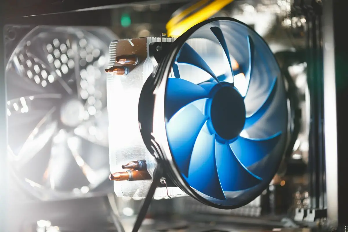 Blue CPU Cooler Inside PC Case