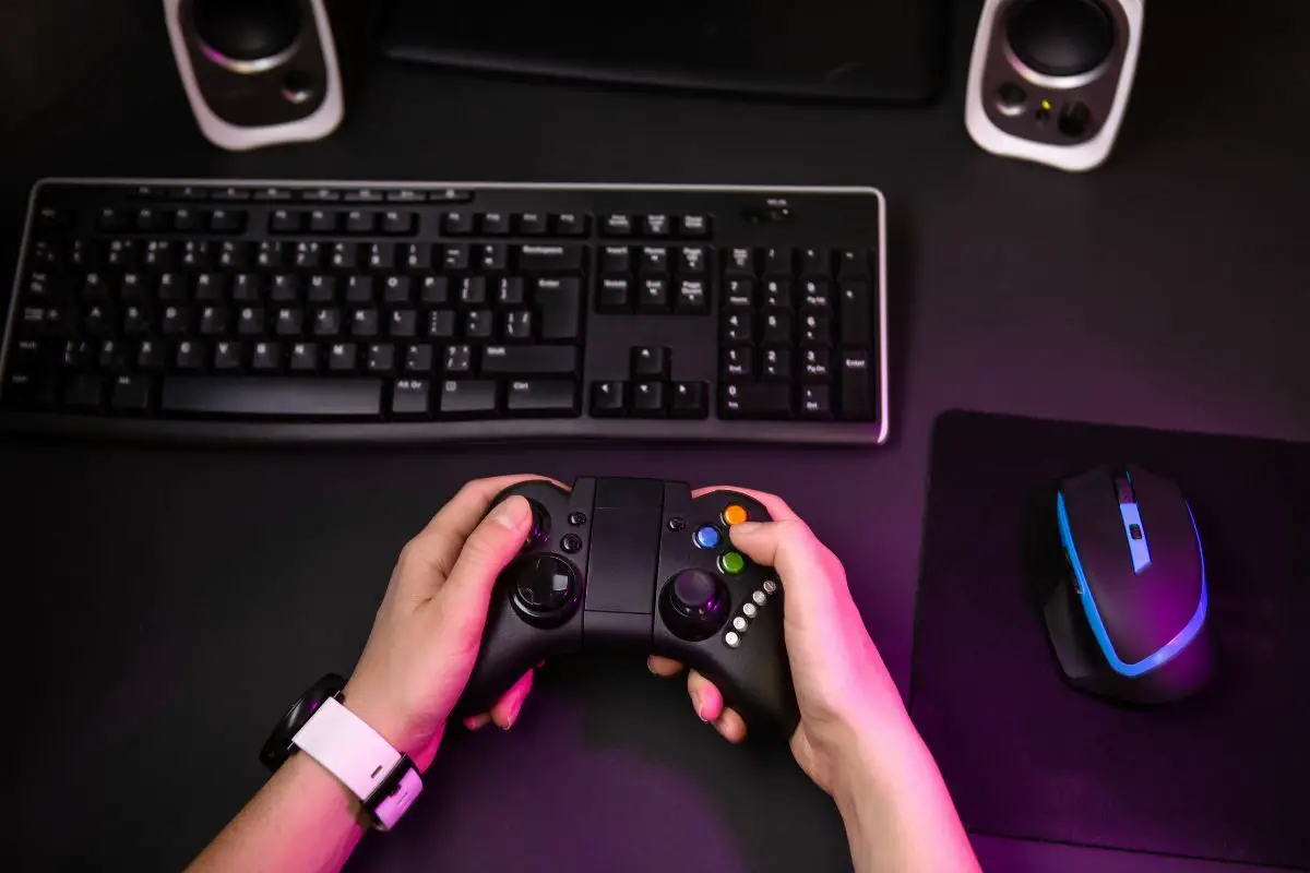 Female Playing a Computer Game with a Joystick