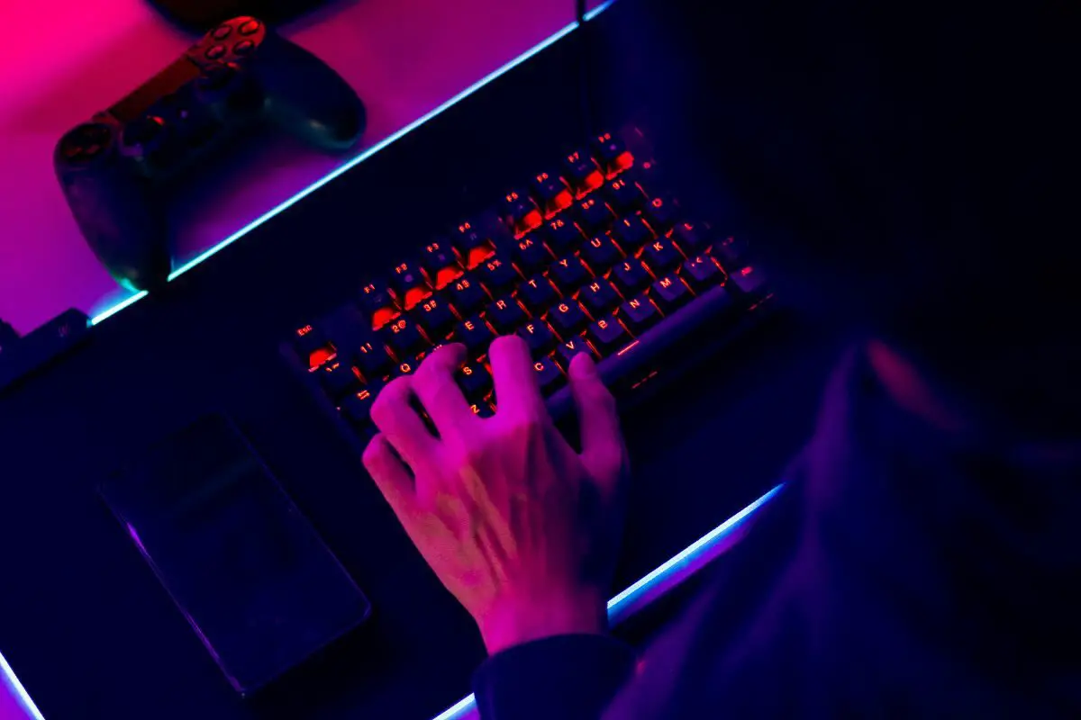 Gamer Typing on His Computer