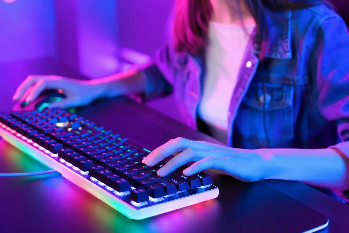 Girl Playing Video Games Using RGB Gaming Keyword